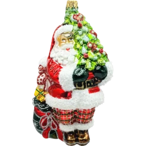 Bombka szklana Święty Mikołaj z choinką