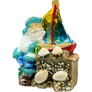 Bombka szklana Święty Mikołaj z żaglówką