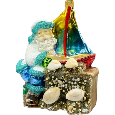 Bombka szklana Święty Mikołaj z żaglówką