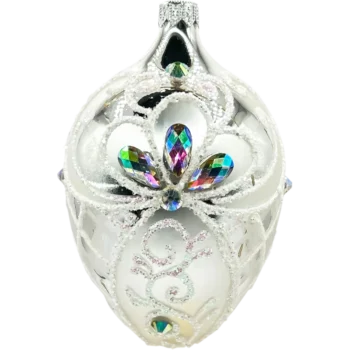 Ekskluzywne jajo Faberge z kamieniami: srebro i biel