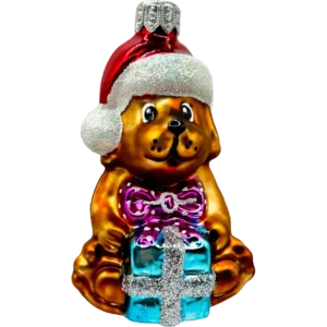 Bombka szklana Piesek z prezentem