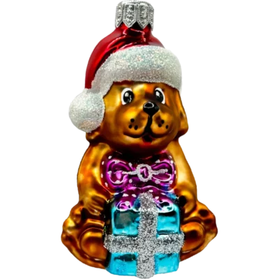 Bombka szklana Piesek z prezentem