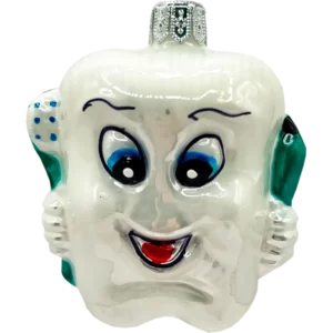 Bombka szklana Uśmiechnięty ząbek z pastą i szczoteczką - biały, zielony