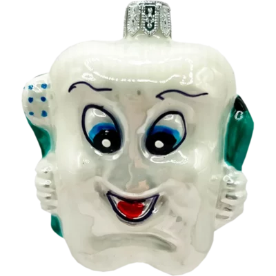 Bombka szklana Uśmiechnięty ząbek z pastą i szczoteczką - biały, zielony