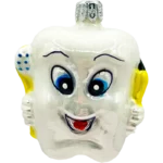 Bombka szklana Uśmiechnięty ząbek z pastą i szczoteczką - biały, żółty