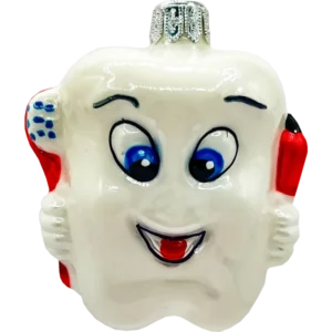 Bombka szklana Uśmiechnięty ząbek z pastą i szczoteczką - biały, czerwony