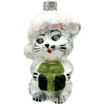 Bombka szklana Uroczy kotek z prezentem - biały