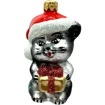 Bombka szklana Uroczy kotek w czapce Mikołaja - szary