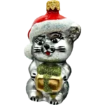 Bombka szklana Uroczy kotek w czapce Mikołaja - srebrny