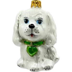 Bombka szklana Uroczy piesek z serduszkiem - biało-zielony