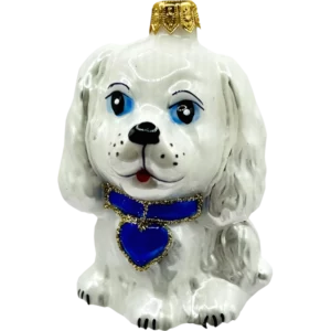 Bombka szklana Uroczy piesek z serduszkiem - biało-niebieski