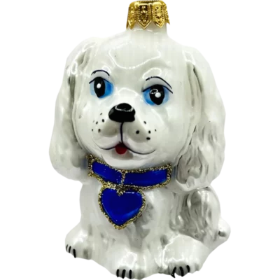 Bombka szklana Uroczy piesek z serduszkiem - biało-niebieski