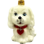 Bombka szklana Uroczy piesek z serduszkiem - beżowo-czerwony
