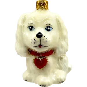 Bombka szklana Uroczy piesek z serduszkiem - beżowo-czerwony
