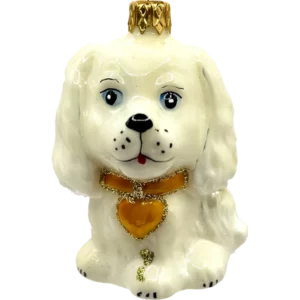 Bombka szklana Uroczy piesek z serduszkiem - beżowo-pomarańczowy