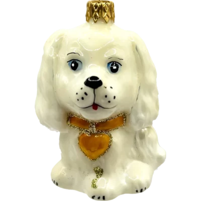 Bombka szklana Uroczy piesek z serduszkiem - beżowo-pomarańczowy