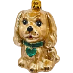 Bombka szklana Uroczy piesek z serduszkiem - brązowo-zielony