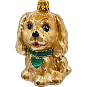 Bombka szklana Uroczy piesek z serduszkiem - brązowo-zielony