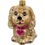 Bombka szklana Uroczy piesek z serduszkiem - brązowo-różowy