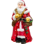 Bombka szklana Tradycyjny Mikołaj z koszem prezentów