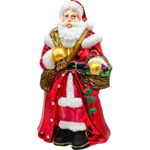 Bombka szklana Tradycyjny Mikołaj z koszem prezentów
