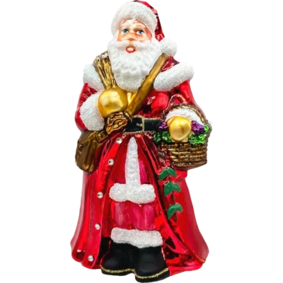 Bombka szklana Tradycyjny Mikołaj z koszem prezentów