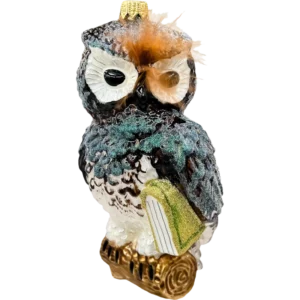 Bombka szklana Sowa z księgą - brązowa