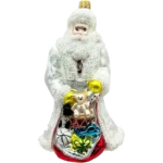 Bombka szklana Święty Mikołaj z workiem prezentów - biały