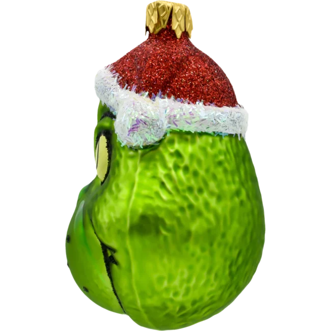 Szklana Bombka Choinkowa Figurka Zielony stwór Grinch w czapce Mikołaja profil
