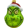 Szklana Bombka Choinkowa Figurka Zielony stwór Grinch w czapce Mikołaja bok