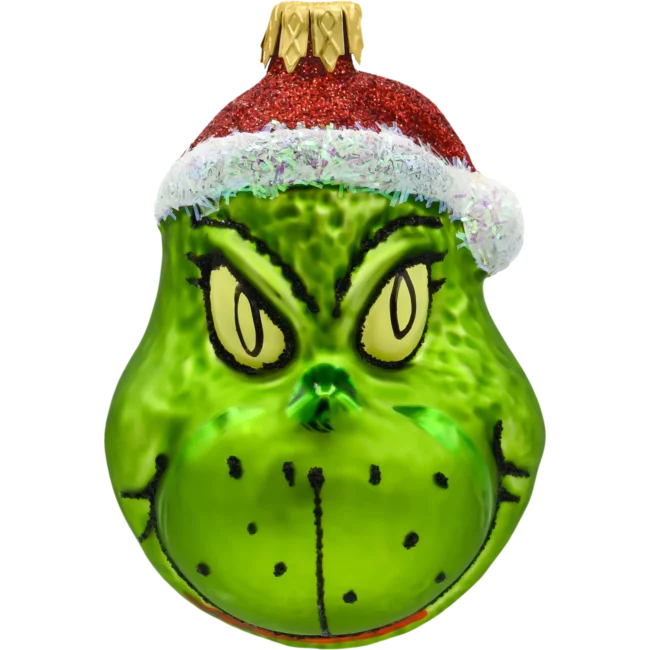 Szklana Bombka Choinkowa Figurka Zielony stwór Grinch w czapce Mikołaja