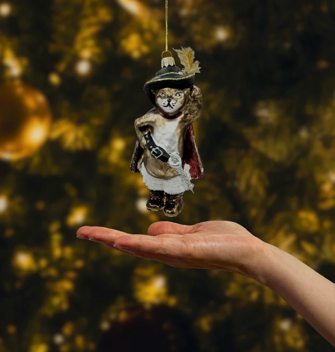 Bombka szklana figurka Kot w butach realne zdjęcie