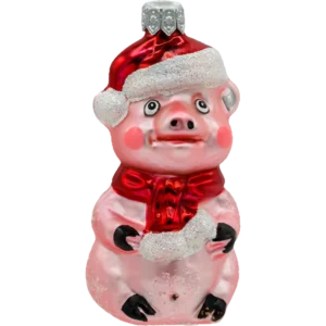 Bombka szklana figurka Świnka w czapce Mikołaja