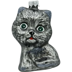 Bombka szklana Syn Bombkarza Słodki kotek z brokatem: szary