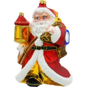 Szklana Bombka Choinkowa Figurka Święty Mikołaj z lampionem
