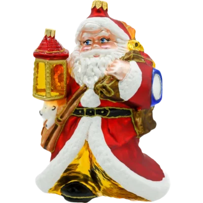 Szklana Bombka Choinkowa Figurka Święty Mikołaj z lampionem