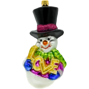 Szklana Bombka Choinkowa Figurka Bałwanek z napisem "LOVE"