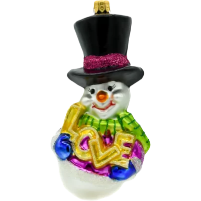 Szklana Bombka Choinkowa Figurka Bałwanek z napisem "LOVE"