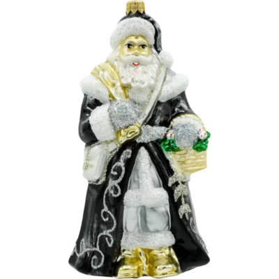 Szklana Bombka Choinkowa Figurka Święty Mikołaj w czarnej szacie