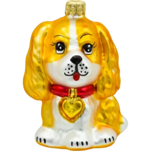 Bombka szklana Syn Bombkarza Piesek z kokardką: złoto-biały front