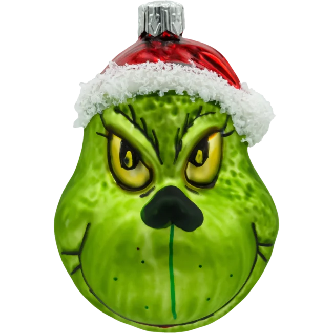 Bombka szklana Syn Bombkarza Zielony stwór Grinch w czapce Mikołaja front