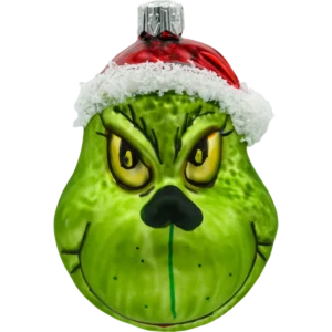 Bombka szklana Syn Bombkarza Zielony stwór Grinch w czapce Mikołaja front