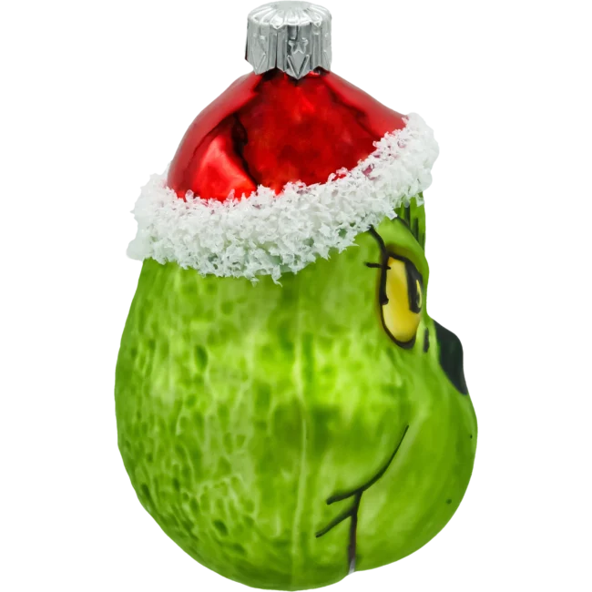 Bombka szklana Syn Bombkarza Zielony stwór Grinch w czapce Mikołaja profil
