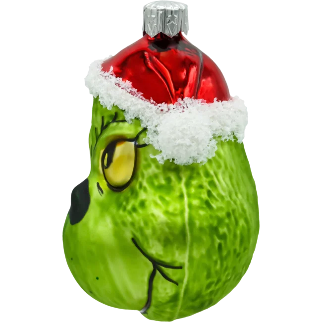 Bombka szklana Syn Bombkarza Zielony stwór Grinch w czapce Mikołaja profil