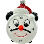 Bombka szklana Zegar świąteczny z czapką - biały