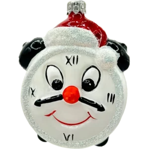 Bombka szklana Zegar świąteczny z czapką - biały