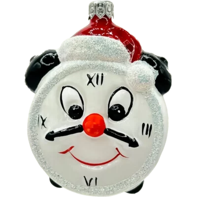 Bombka szklana Zegar świąteczny z czapką - biały