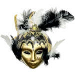 Ozdoba szklana Wenecka maska z piórami - czarno-złota