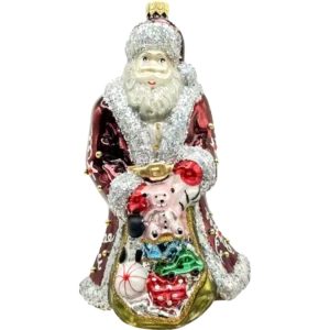 Bombka szklana Święty Mikołaj z workiem prezentów - bordowy