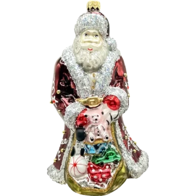 Bombka szklana Święty Mikołaj z workiem prezentów - bordowy